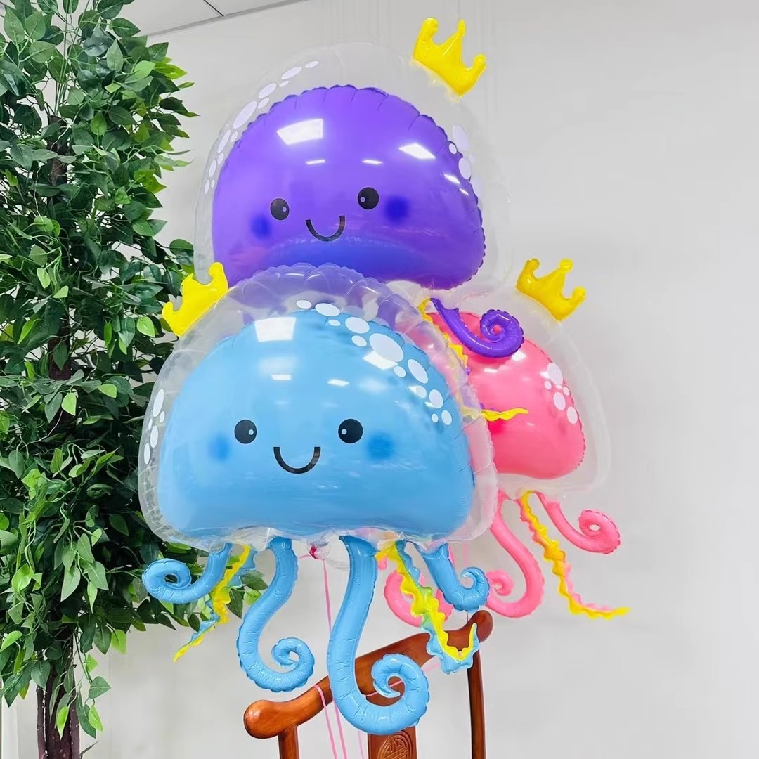 Wholesale New Cartoon Jellyfish Octopus Bubble Balloon Double Layer Crown Jellyfish Three Color Floating Balloon