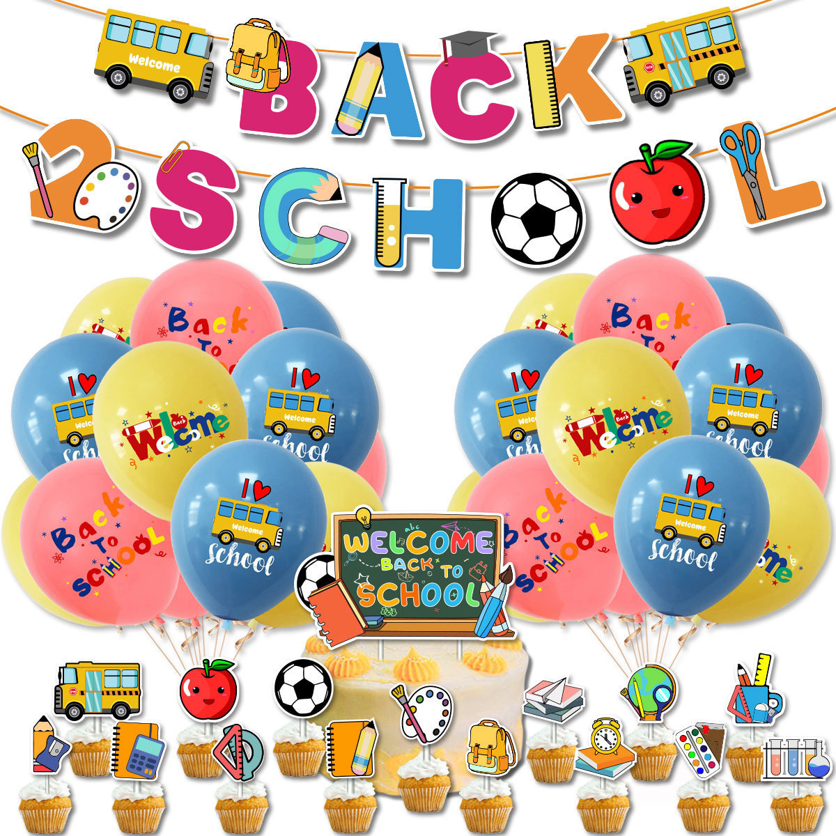 12 Inch Welcome Back To School Party Decorations Balloons School Bus Latex Balloons Custom Logo Advertising Balloon