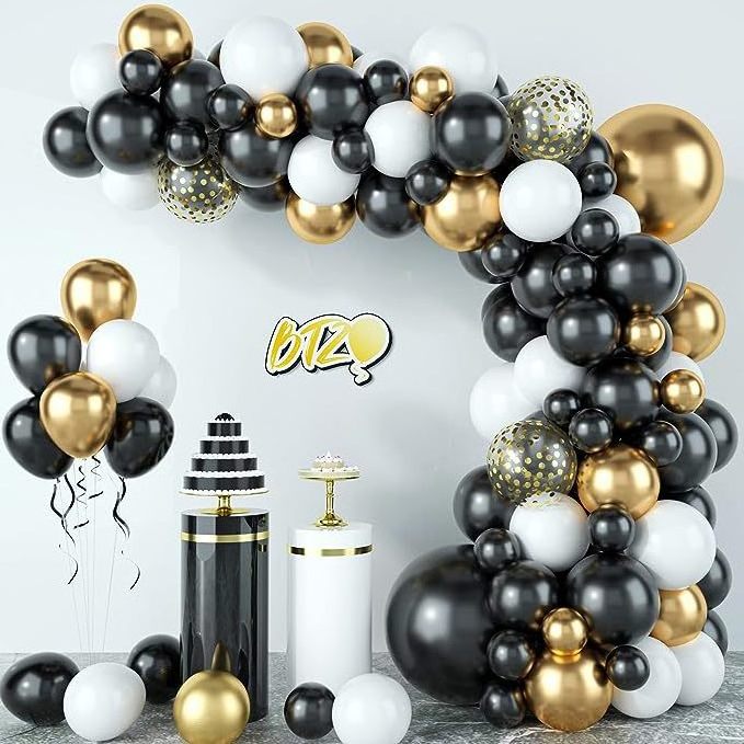 Black Gold Balloons Metallic Latex Balloons with Confetti for Graduation Birthday Party Decorations balloon garland arch kit