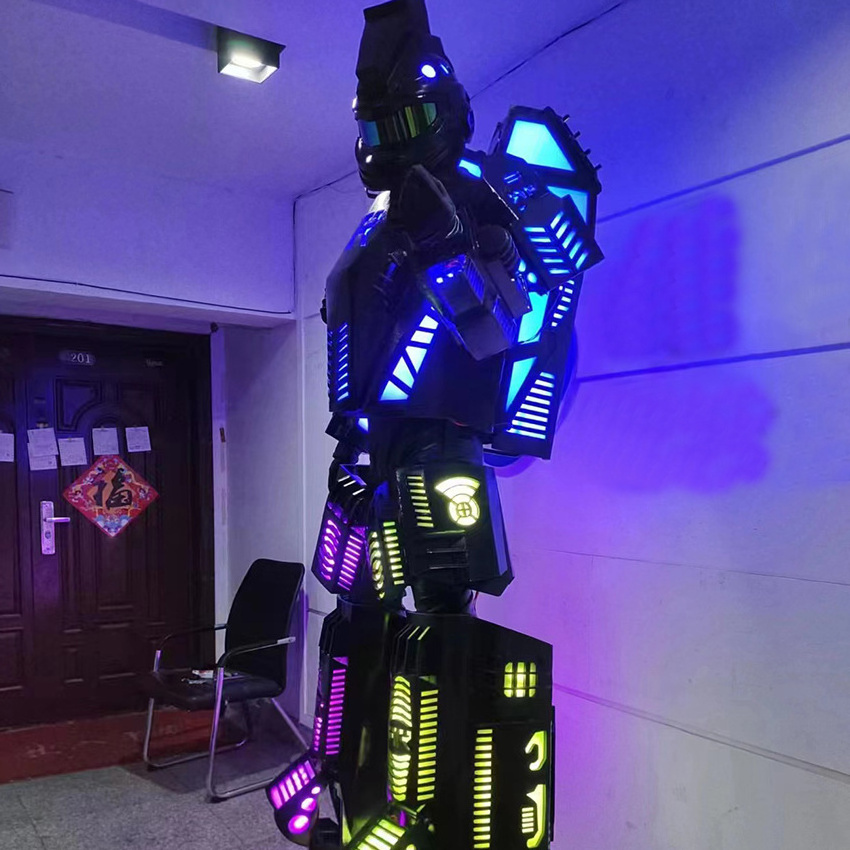 Factory OEM Multicolor Traje LED Robot Dance Suit lights Costume adult Plastic Stilts Walker Robot For Party Club Performance