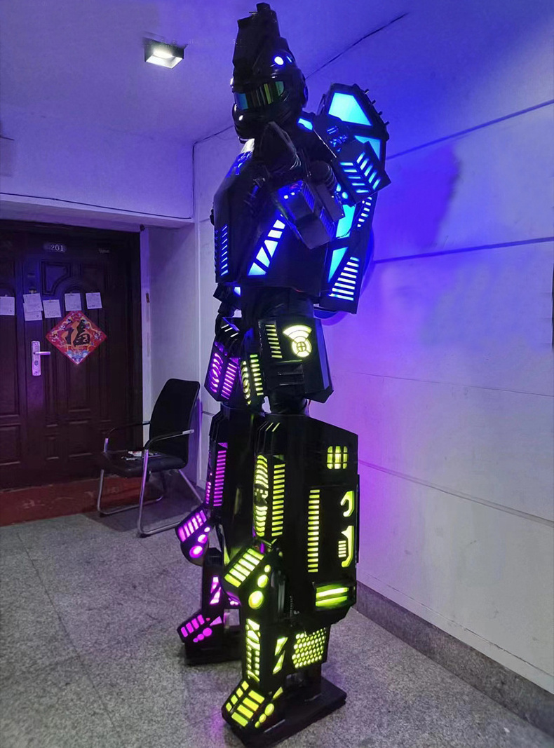 Factory OEM Multicolor Traje LED Robot Dance Suit lights Costume adult Plastic Stilts Walker Robot For Party Club Performance