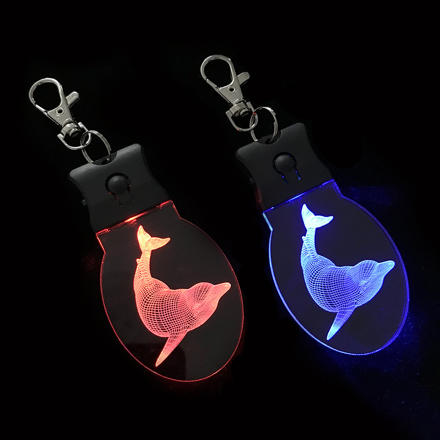 Promotional customized 3D laser engraved LOGO shape LED acrylic keyring holder LED light keychain