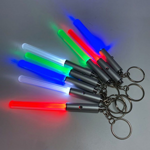 Promotional OEM customized LOGO LED lightsaber stick glowing acrylic keyring colorful LED keychain