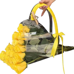 Mother's Day Festival Clear Fashion Flower Tote Bag Florist Supplies PET Transparent Plastic Bouquet Portable Flower Bag