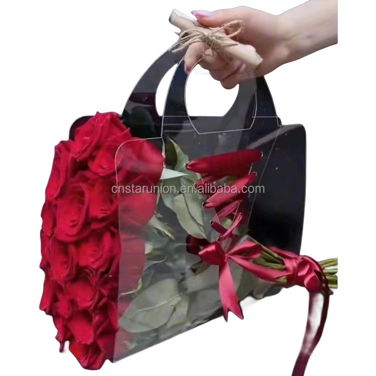 Mother's Day Festival Clear Fashion Flower Tote Bag Florist Supplies PET Transparent Plastic Bouquet Portable Flower Bag