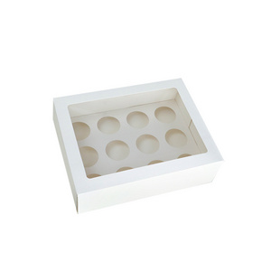 Paper 12 24 Hole Muffin Box Mini Cupcake Box with Clear Window Cupcake Containers with Window and Inserts White Cupcake Carrier