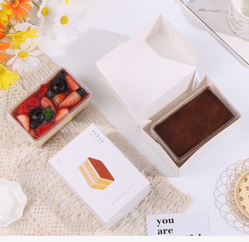 Rectangular Tiramisu Box with Lid Pastry Food Safety Mousse Thousand Layer Cake Packing Box Transparent PET Plastic OEM XL PVA