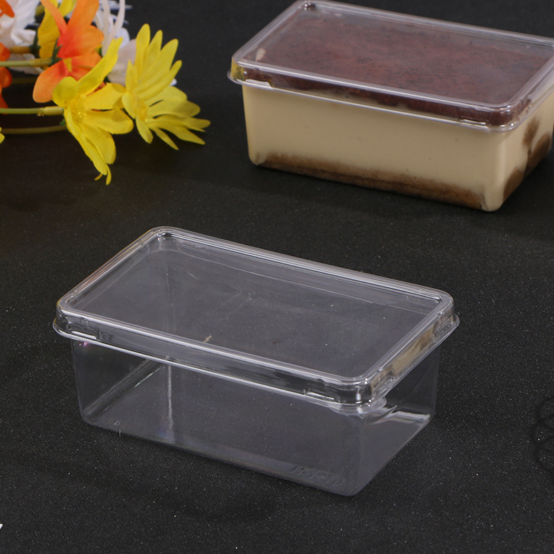 Rectangular Tiramisu Box with Lid Pastry Food Safety Mousse Thousand Layer Cake Packing Box Transparent PET Plastic OEM XL PVA