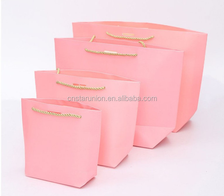 Wholesale cheap price custom logo pink mini small luxury paperbag fancy favor wedding door paper gift bag with ribbon handles