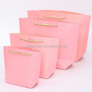 Wholesale cheap price custom logo pink mini small luxury paperbag fancy favor wedding door paper gift bag with ribbon handles