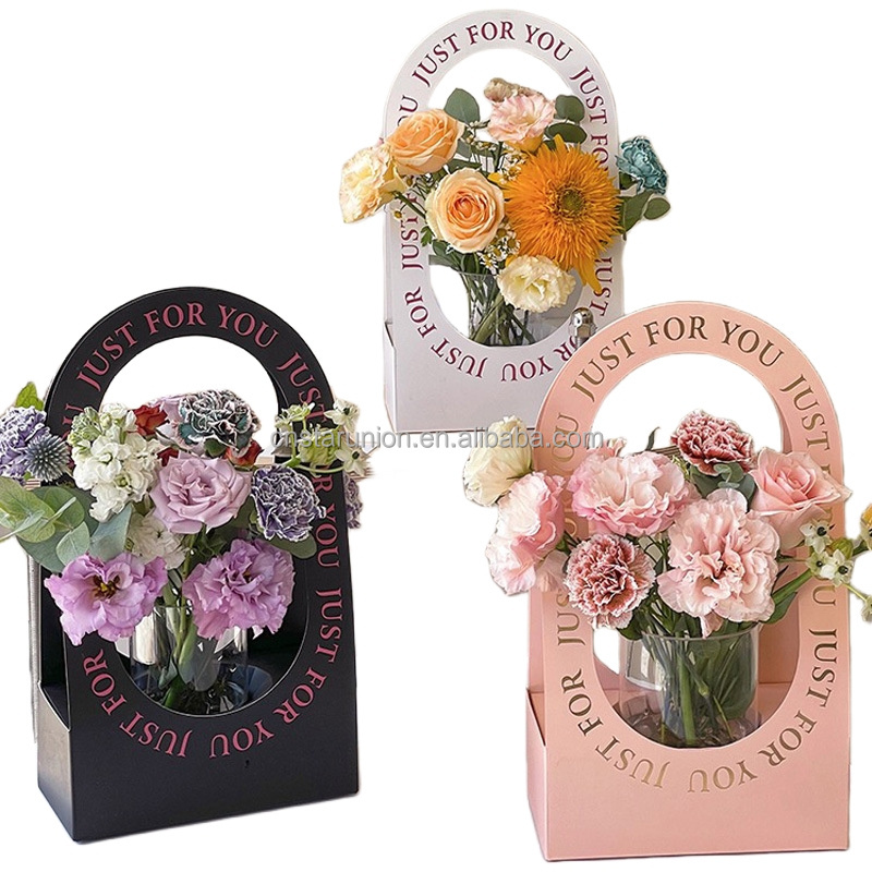 Folding Handheld Flower Box Fresh Flower Packaging Baskets Bouquet Package Boxes Simple Hollow Flower Case Flat packaging Bag