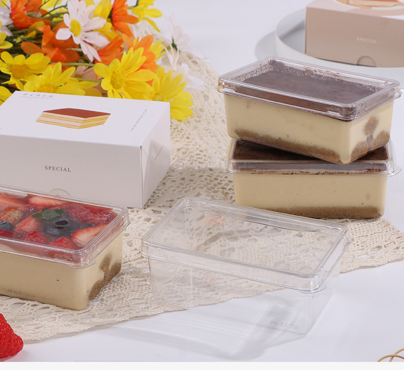 Rectangular Tiramisu Box with Lid Pastry Food Safety Mousse Thousand Layer Cake Packing Box Transparent PET Plastic OEM XL PVA