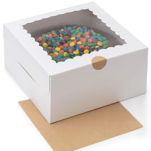 Wholesale Custom Square Birthday Cupcakes Pizza Paper Packaging White Bakery Cake Box With Window