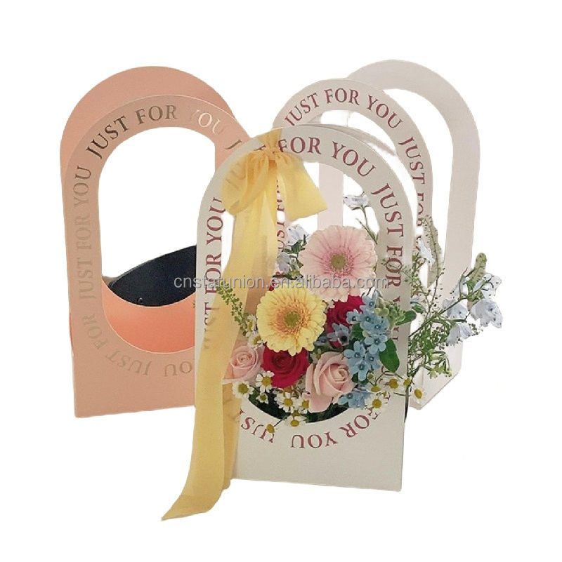 Folding Handheld Flower Box Fresh Flower Packaging Baskets Bouquet Package Boxes Simple Hollow Flower Case Flat packaging Bag