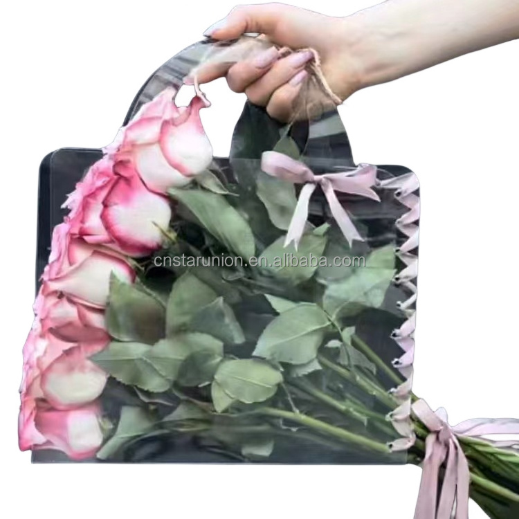 Mother's Day Festival Clear Fashion Flower Tote Bag Florist Supplies PET Transparent Plastic Bouquet Portable Flower Bag