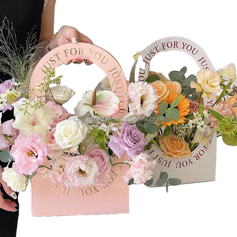 Folding Handheld Flower Box Fresh Flower Packaging Baskets Bouquet Package Boxes Simple Hollow Flower Case Flat packaging Bag