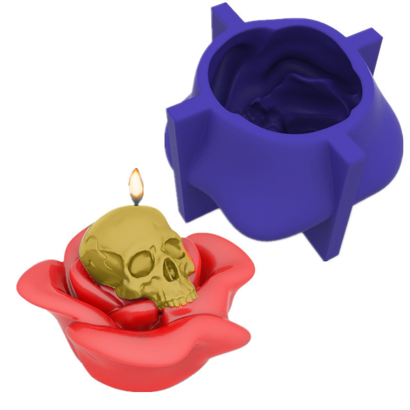 B-2069  Rose Skull Silicone Candle Holder Mold Skull Soap Candle glue dropping and sugar turning mold decoration