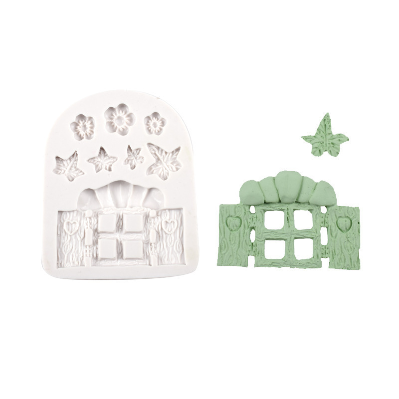 C-0339 Cartoon House Wooden Window Pastoral gate Shape Silicone Candy Mold Fairy Tale Cake Decorating Chocolate