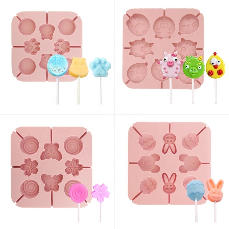 D5064 Various styles Animals plantsRabbit eggs Cat claw Panda chicken pig Bear lollipop Paper stick Resin Mold Silicone 3D Mould