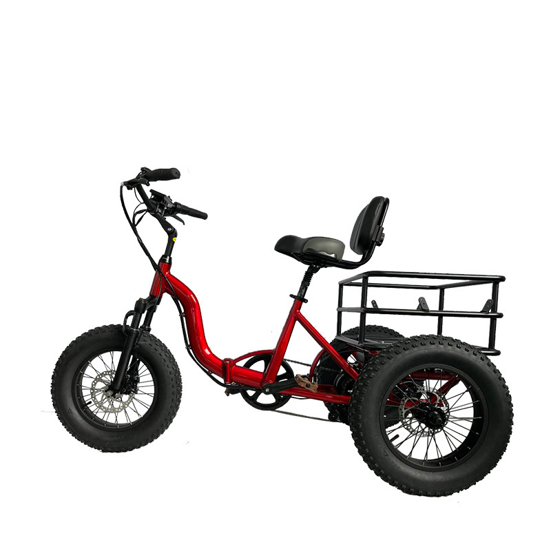 Fashion motorized 350w 16 inch fat Folding electric cargo tricycle three wheel snow tire