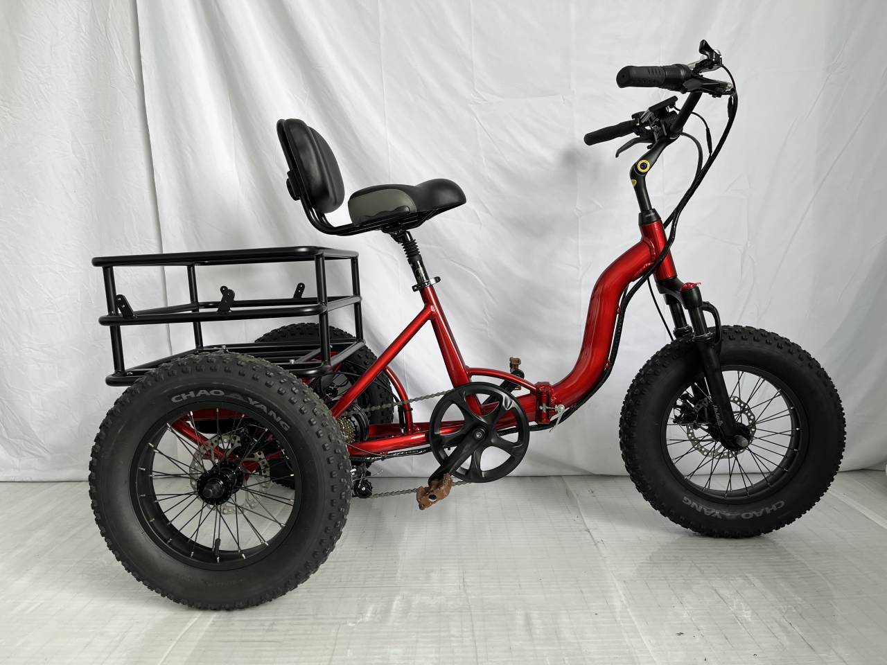 Fashion motorized 350w 16 inch fat Folding electric cargo tricycle three wheel snow tire