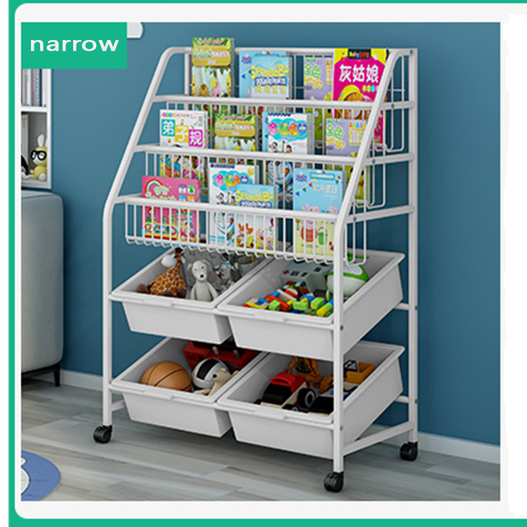 kids toy storage shelf picture book rack bookshelf children's locker bookcases with plastic storage basket