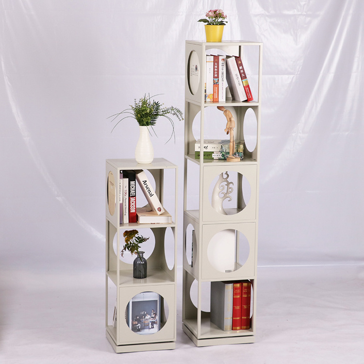 New Arrival Portable Metal Rotating Bookshelf Square Cube Book shelves