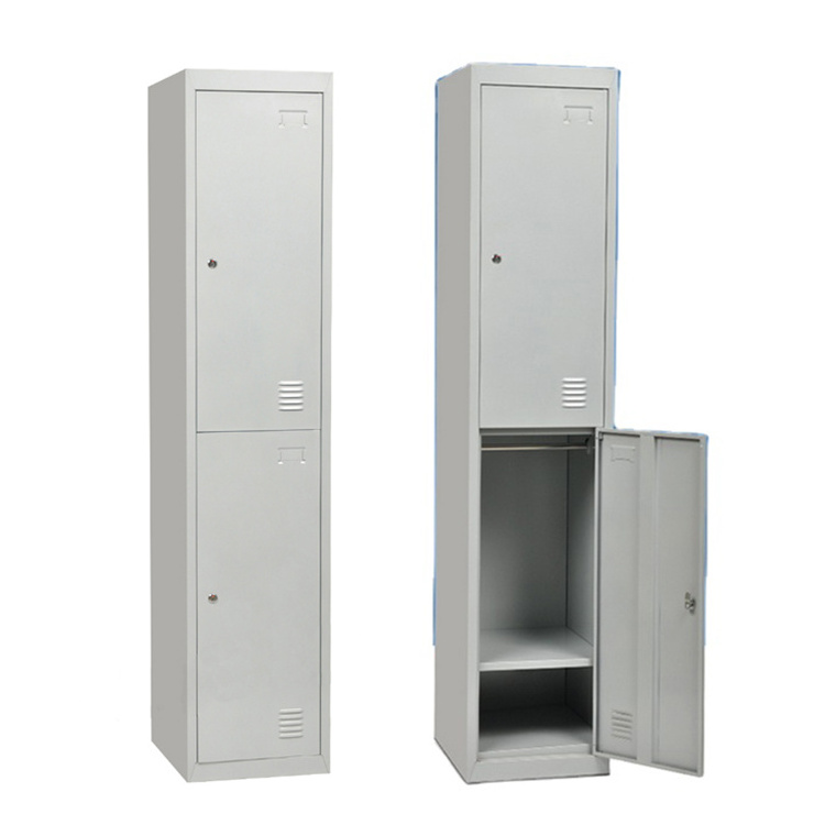 CKD white vertical slim 2-tier two door hanging clothing steel locker/small wardrobe cabinet designs for small bedroom