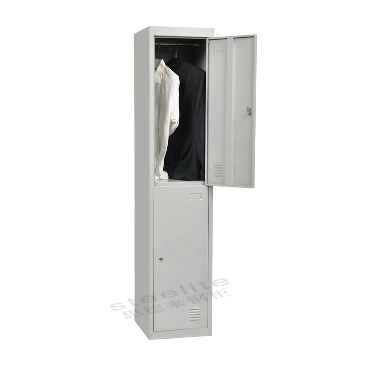 CKD white vertical slim 2-tier two door hanging clothing steel locker/small wardrobe cabinet designs for small bedroom