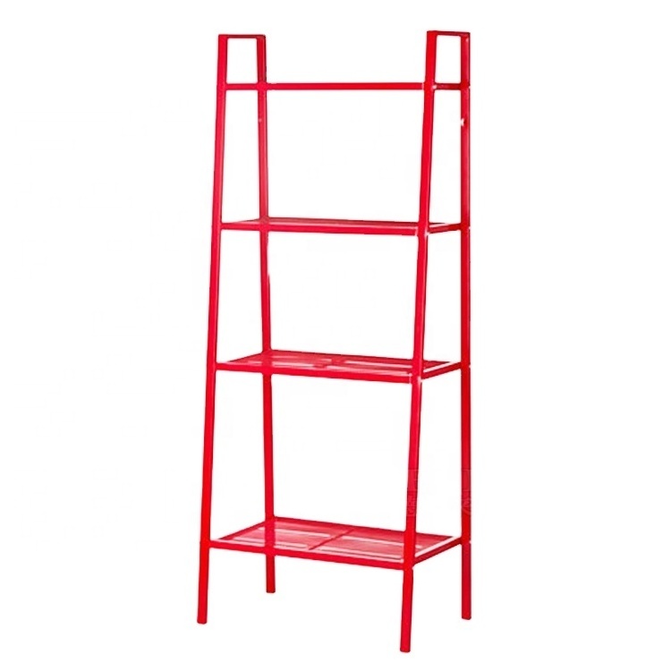 Metal Furniture Iron Wire Organizer Shelf White Red 4 Tiers Shelves Home Storage Organization Rack And Shelving Unit With Hooks