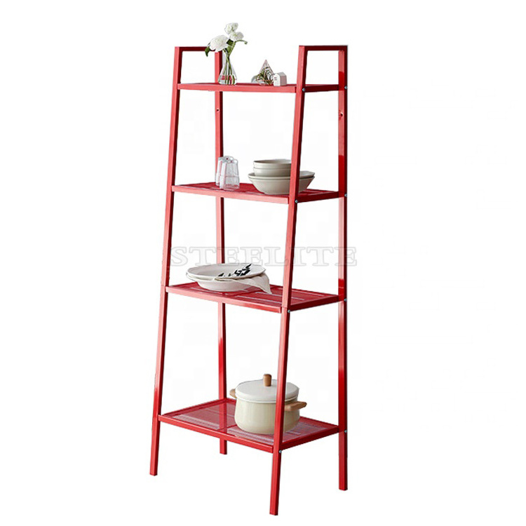 Metal Furniture Iron Wire Organizer Shelf White Red 4 Tiers Shelves Home Storage Organization Rack And Shelving Unit With Hooks