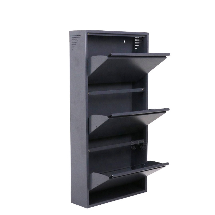 3 Tier Living Room Modern Metal Shoe Rack Cabinet With Pulling Out Drawer Designs