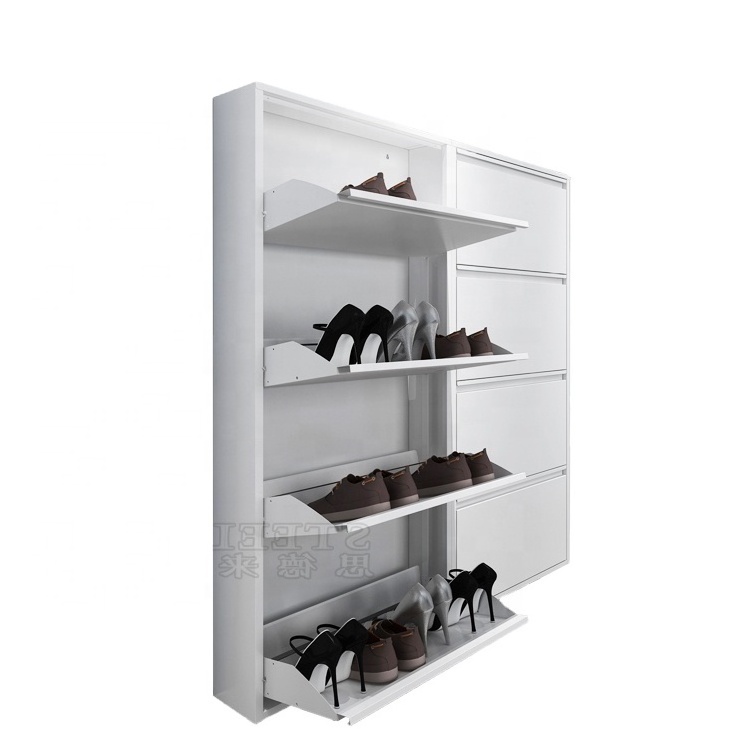 Shoe Cabinet Rack K/D 4 Tier Metal Shoe Storage  Tower Organizer Cabinet Wall Mounted Shoe Storage Organiser Cabinet