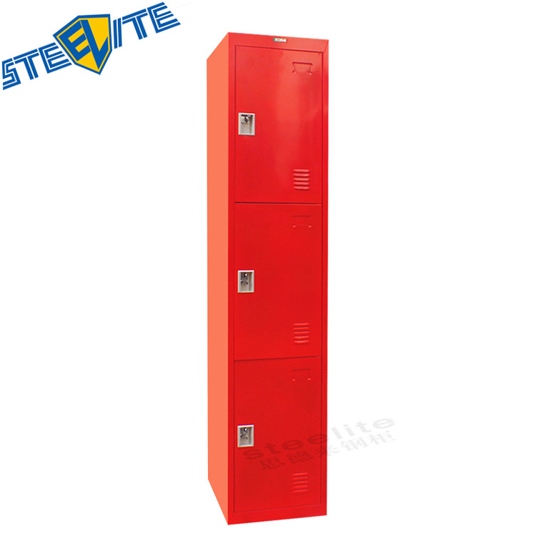 green three door metal corner children's closet / vertical slim 3 door kids personal effects storage steel cube wardrobe