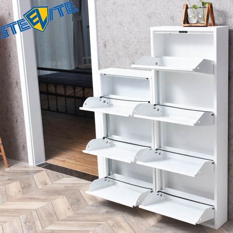 Shoe Rack Storage Shelf 3/4 Layers Metal Iron Hallway Cabinet With Drawers