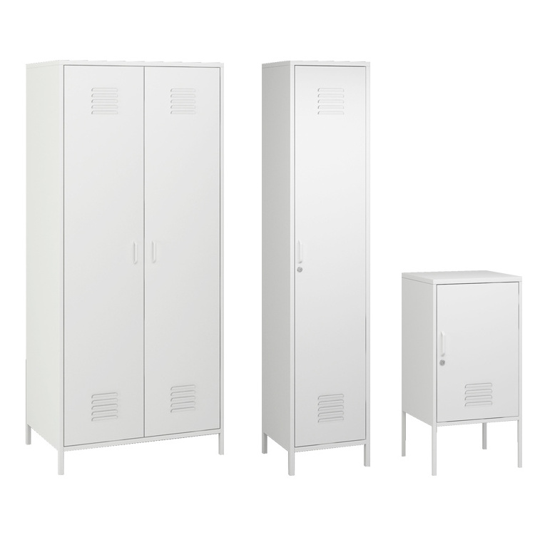 Luoyang steelite bedroom clothes cupboard locker two door white metal steel wardrobe closet with hanging rods and shelves