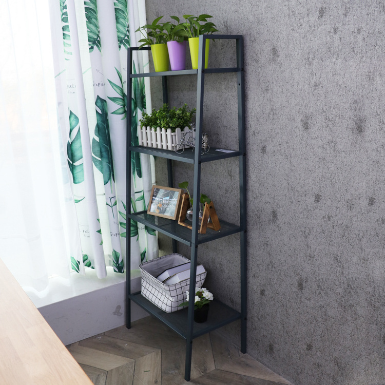 Steel Ladder Shelf 4-Tier Storage Rack Bookcase Metal Shelf For Living Room Home And Office