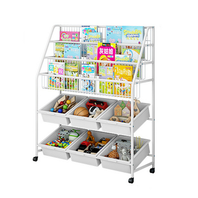 kids toy storage shelf picture book rack bookshelf children's locker bookcases with plastic storage basket