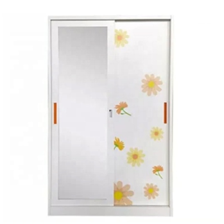 factory direct steel clothes locker steel wardrobe closet bedroom furniture double sliding door iron wardrobe with hanging rods