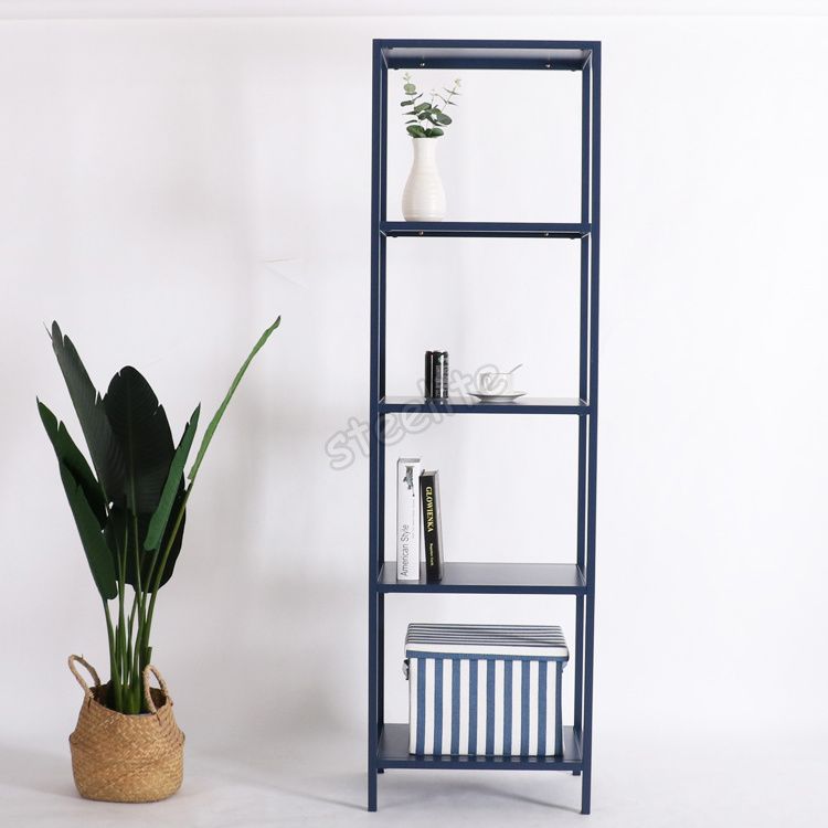 Metal Steel 4-Tier Single Row Cube Bookcase Book Shelf For Living Room Furniture