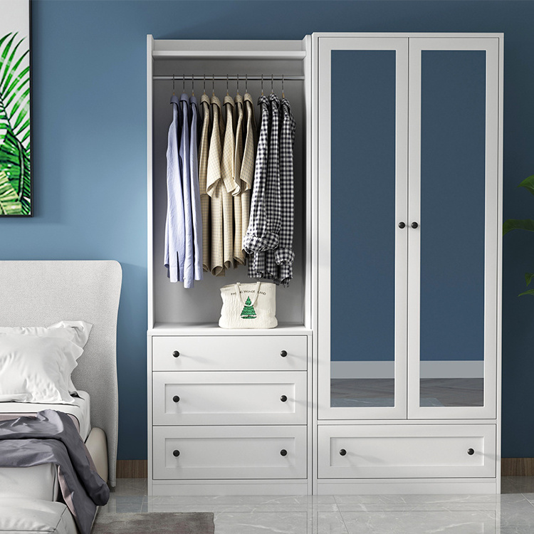 two door clothes cabinet steel drawers chest cabinet White bedroom cheap wardrobe closet for sale