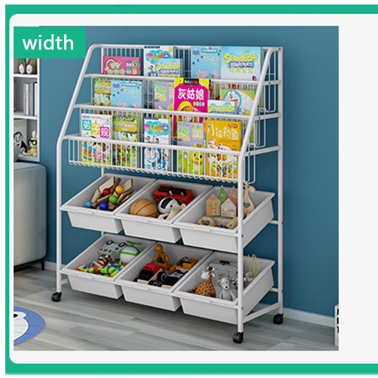 kids toy storage shelf picture book rack bookshelf children's locker bookcases with plastic storage basket