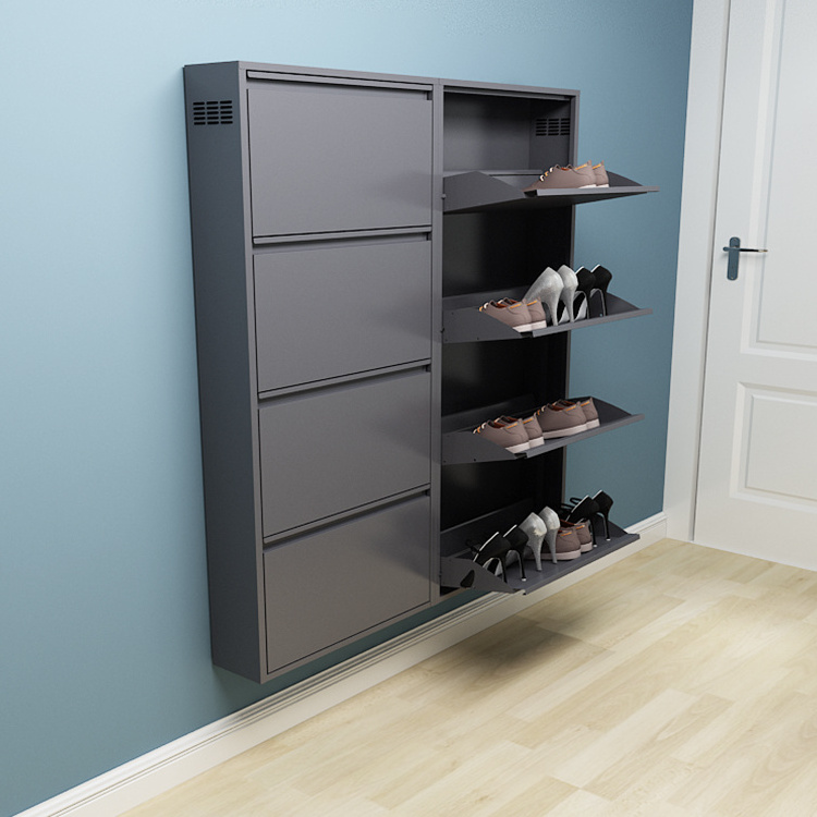 Shoe Cabinet-Metal Modern Shoe Storage Organizer Cabinet With Drawers