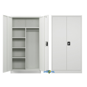 Knocked down high gloss 2 door steel wardrobe / 2 door wardrobe with shelves and hanging rail