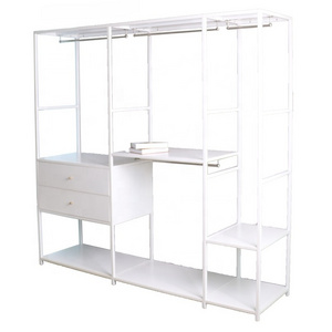 Multi-Function Bedroom Furniture Clothes Rack Stands Steel Metal Open Wardrobe With Drawers