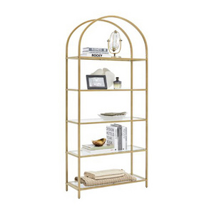 Custom 5 Tiers Tall Bookcase Book Shelf Rack Organizer Shelving Unit Free Standing Storage Golden Bookshelf with Curve Top