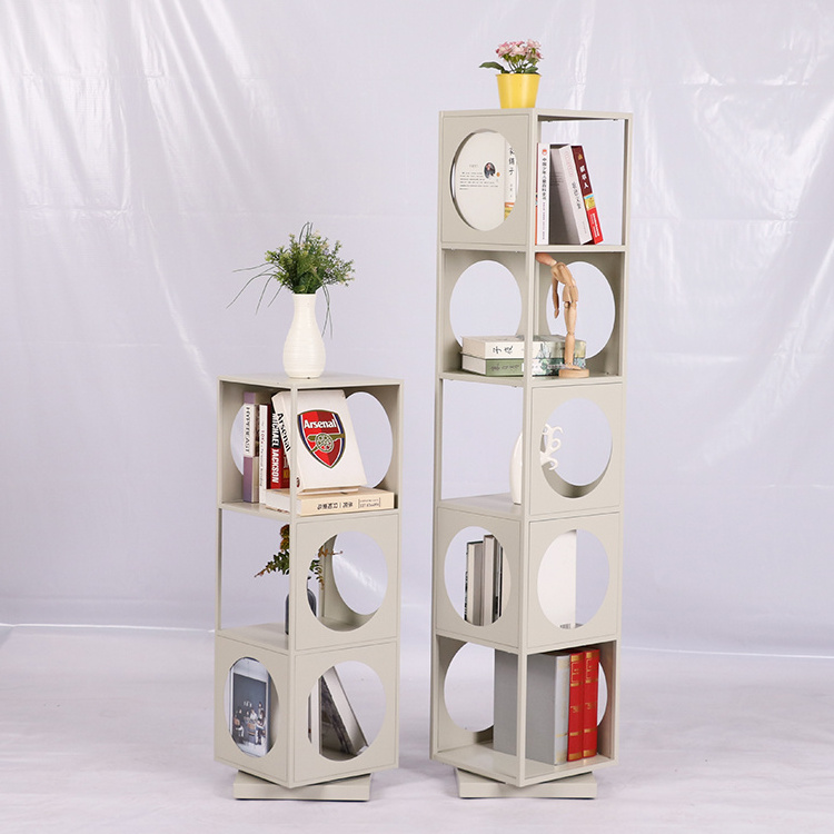 New Arrival Portable Metal Rotating Bookshelf Square Cube Book shelves