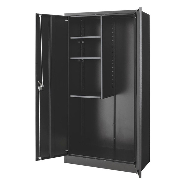 Free standing broom closet storage cabinet with adjustable shelves