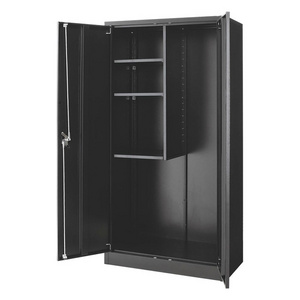 Free standing broom closet storage cabinet with adjustable shelves