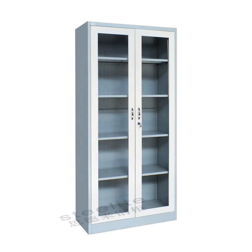 4 layer library goods display cupboard with glass sliding doors / vertical sliding glass door metal chemical storage cabinet